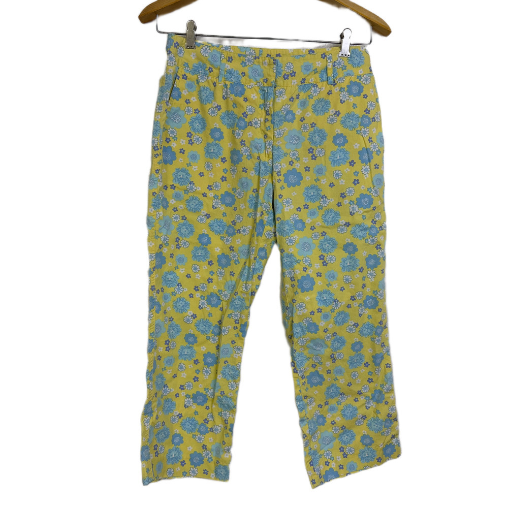 LIlly Pulitzer Pants Womens Size 4 Yellow Cuba Libre Blue Capri Crop 23"